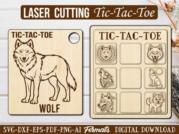 Forest Wolf Tic Tac Toe Puzzle Game SVG – A Versatile Laser Cut Design for Creatives and Makers