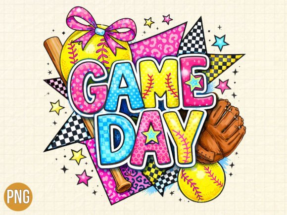 Game Day Softball Graffiti PNG: A Fresh Digital Design for Creative Projects